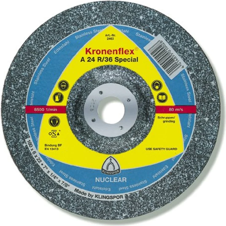 Klingspor 2463 A 24 R 36, Schruppscheibe Spezial für Metallbearbeitung, 180x6x22,23 mm, Verpackungseinheit 10 – Bild 1