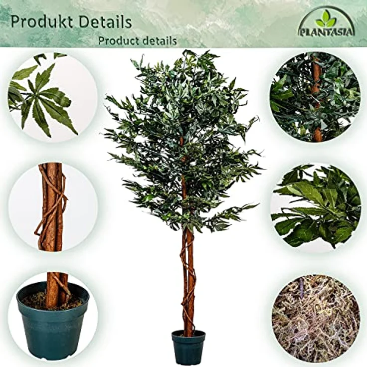 PLANTASIA Kunstpflanze Zimmerpflanze 150 cm, künstlicher Marihuanastrauch mit Echtholzstamm, 600 detailreiche Blätter – Bild 5