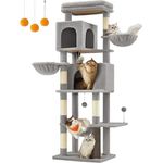 Feandrea Kratzbaum, 175 cm hoch, XL, mehrstöckiger Katzenbaum mit 2 Höhlen, 2 Liegemulden, 5 Kratzsäulen, Katzenbürste, große Plattform, Taubengrau PCT182G01