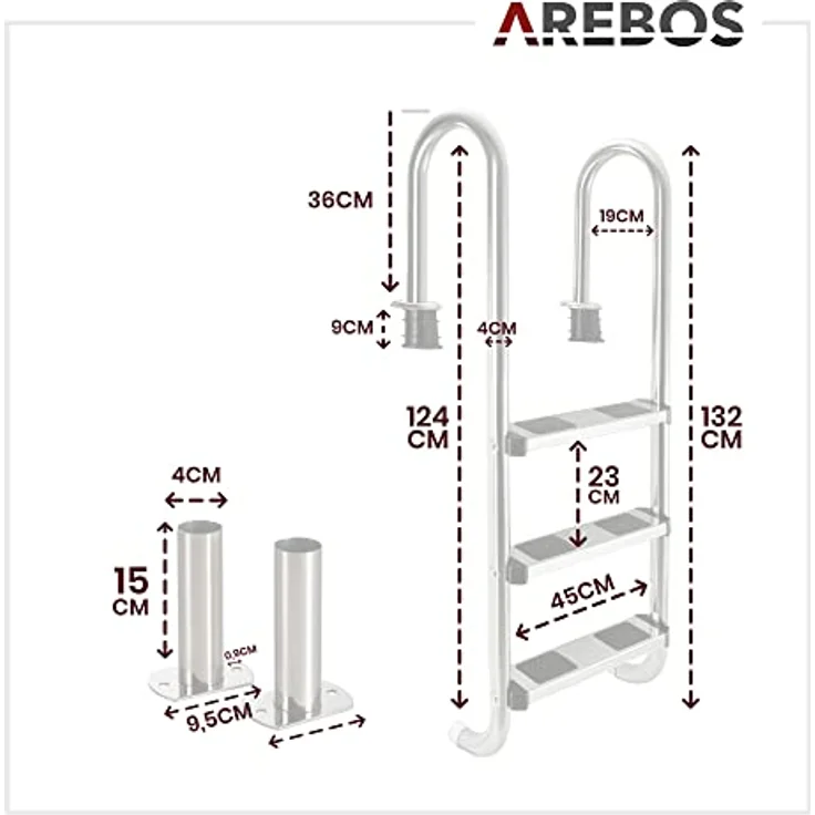 AREBOS Poolleiter- 3 Stufen - Silber – Bild 8