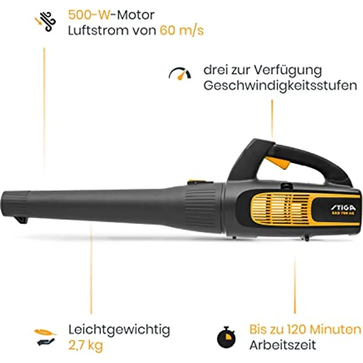 STIGA SAB 700 AE Akku-Laubbläser, 3 Geschwindigkeitsstufen, 500 W, schnurloses Gebläse – Bild 3