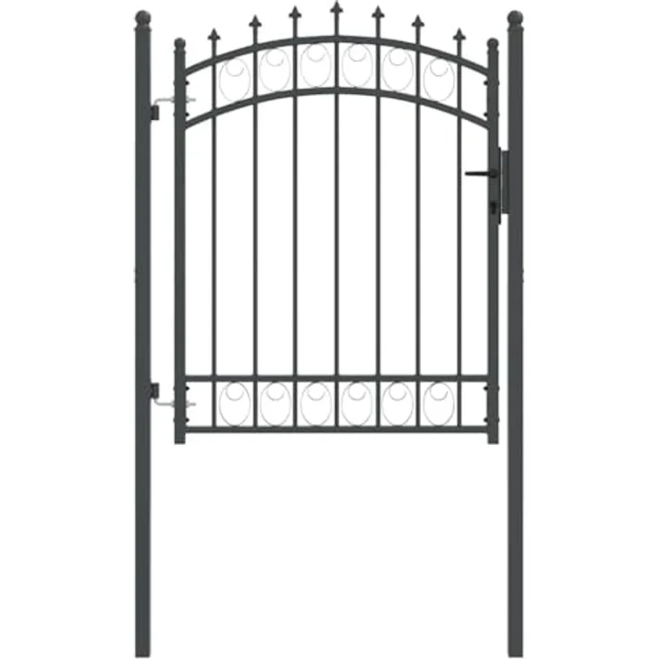 vidaXL Gartentor Zauntor Grau, 150 x 100 cm, pulverbeschichteter Stahl mit gewölbtem Design und Sicherheitsriegeln – Bild 1