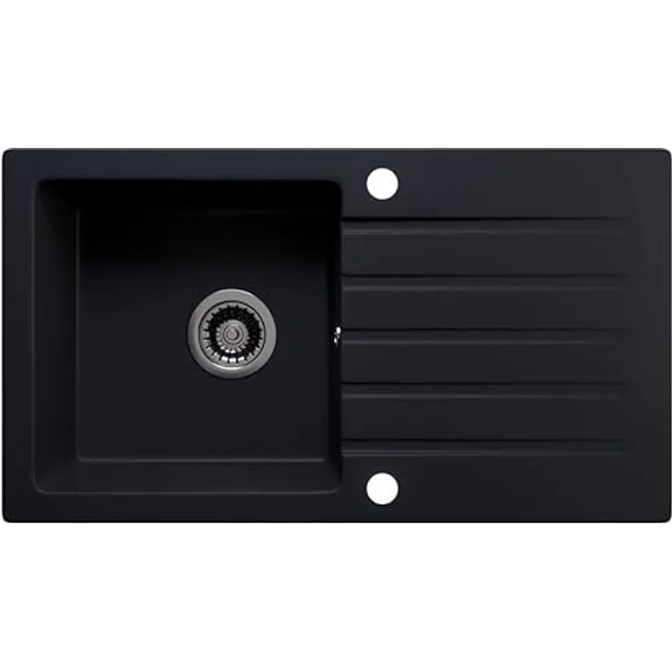 LINDBERGH® Granit Spüle "MEG" 770 x 430 mm, Einbauspüle Küchenspüle Spülbecken - Verbundstoffe MADE IN GERMANY (Schwarz), kratzfest & hitzebeständig bis 280°C