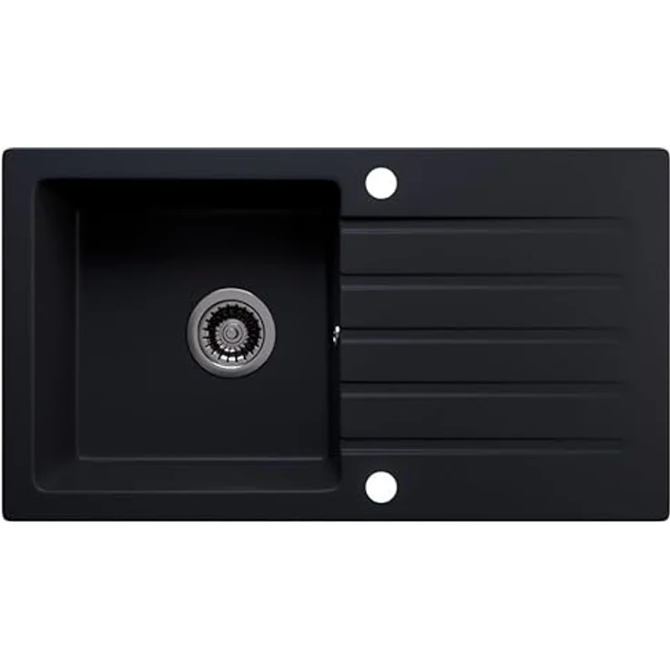 Lindbergh Spülen Rein Schwarz Antibakterielle Granit Spüle "MEG44" + Siphon - MADE IN GERMANY, 30 ml Imprägnierung - küchenspüle spülbecken, schwarz – Bild 1
