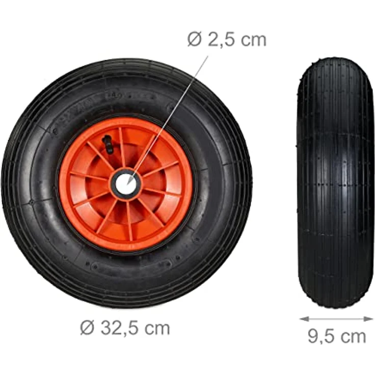 Schubkarrenrad, 4.00-6 Reifen, Kunststofffelge, luftbereift, 3 Adapter, Ersatzrad Schubkarre, schwarz-rot – Bild 4