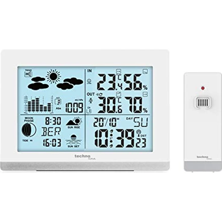Technoline WS6762, Wetterstation mit Funkuhr, Innen- und Außentemperatur, Luftfeuchte, schwarz-weiß – Bild 1