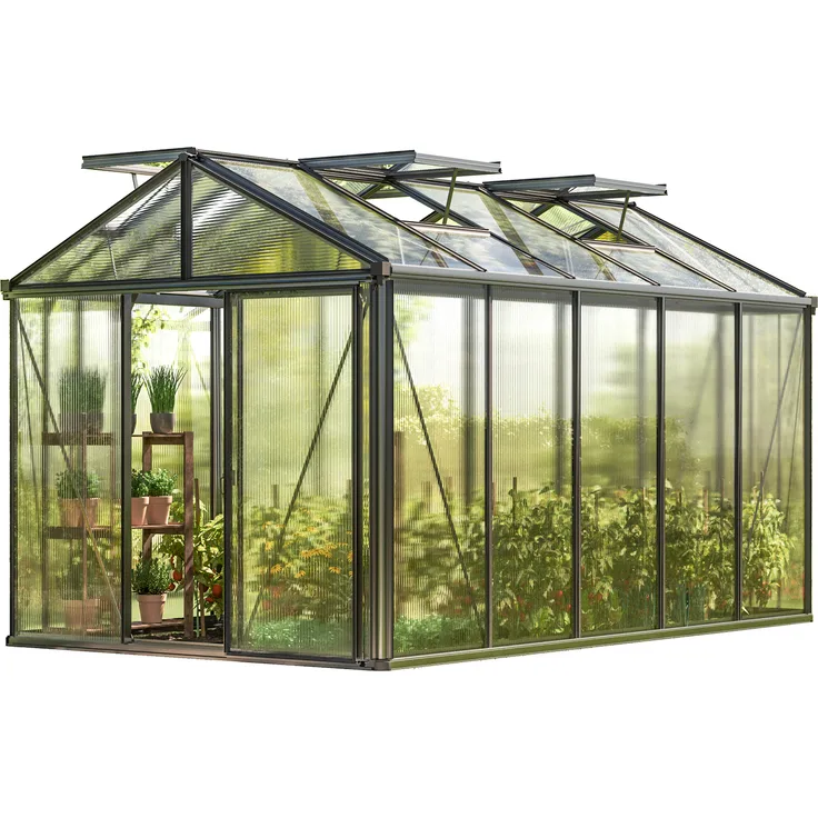 GFP Gewächshaus Diamas 23 Premium 235x385 cm mit 16 mm Doppelstegplatten, Anthrazit