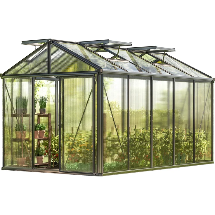 GFP Gewächshaus Diamas 23 Premium 235x385 cm mit 16 mm Doppelstegplatten, Anthrazit