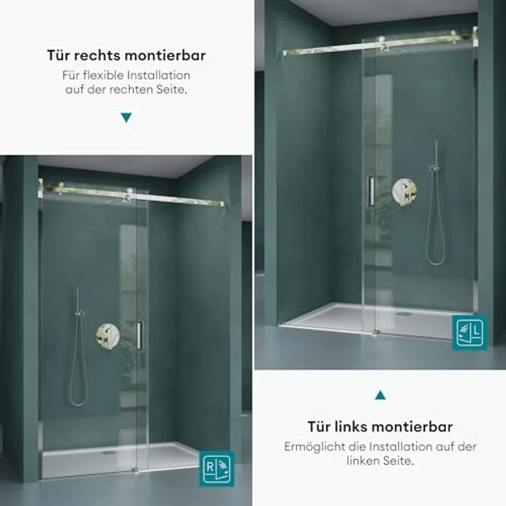 Mai & Mai Dusch-Schiebetür Nischentür 8mm ESG NANO T04, 105x195 cm, Klarglas, Teramo04 Design mit Schwebemechanismus – Bild 6