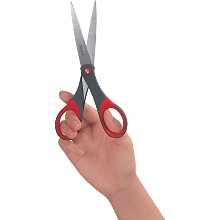 Scotch Präzisions-Büroschere mit rostfreien Stahlblättern - 18cm - Ideal für präzises Schneiden, für Rechts- und Linkshänder geeignet - Farbe grau/rot – Bild 4