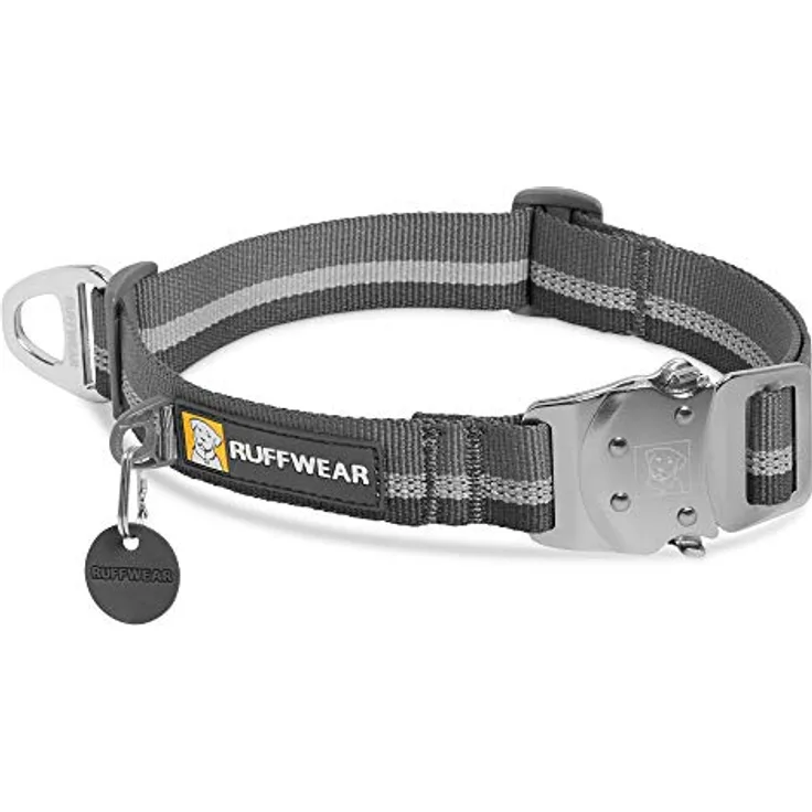 RUFFWEAR Top Rope Hundehalsband, Reflektierendes Halsband mit Metallschnalle für den Täglichen Gebrauch, Granitgrau, 28–36 cm