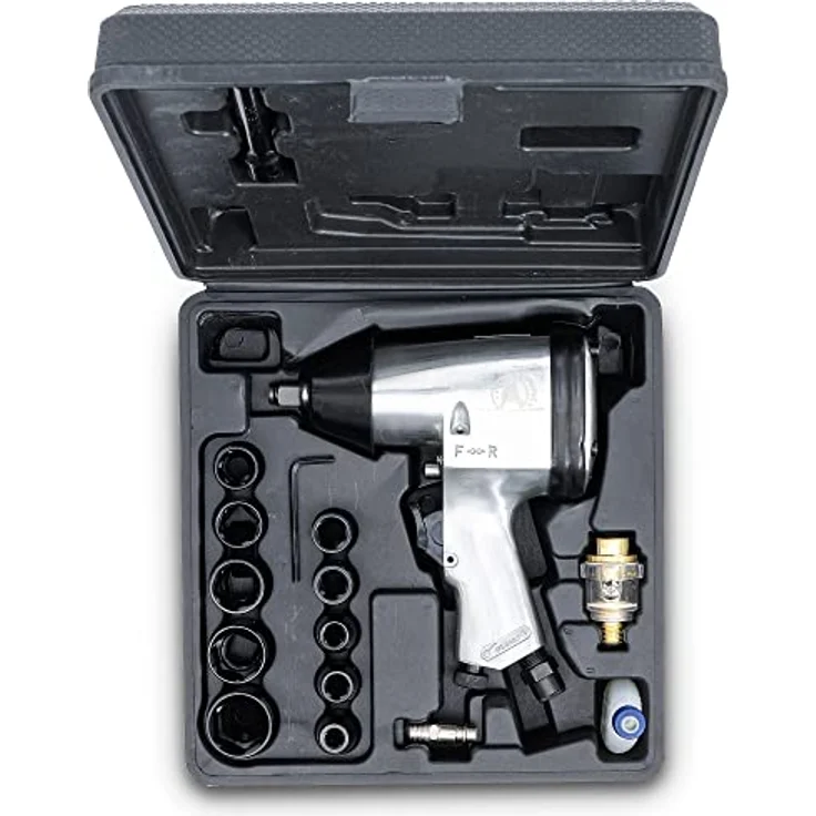 BGS TECHNIC Druckluft-Schlagschrauber 12,5 mm (1/2') mit 16-tlg. Werkzeugsatz, 312 Nm, Hobby-Einsatz, max. 7000 U/min, 4,066 kg – Bild 5