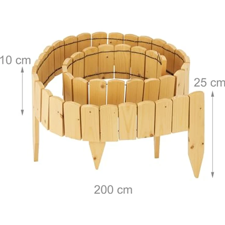 Relaxdays Beeteinfassung 200 cm, flexibler Gartenzaun aus Tannenholz, Sichthöhe 10 cm, hellbraun, zum Stecken mit Erdspießen – Bild 4