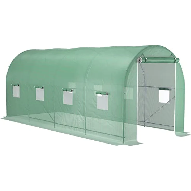 Outsunny Foliengewächshaus Tomatengewächshaus Treibhaus Folientunnel Frühbeet mit Fenster Grün 500 x 200 x 210 cm – Bild 1