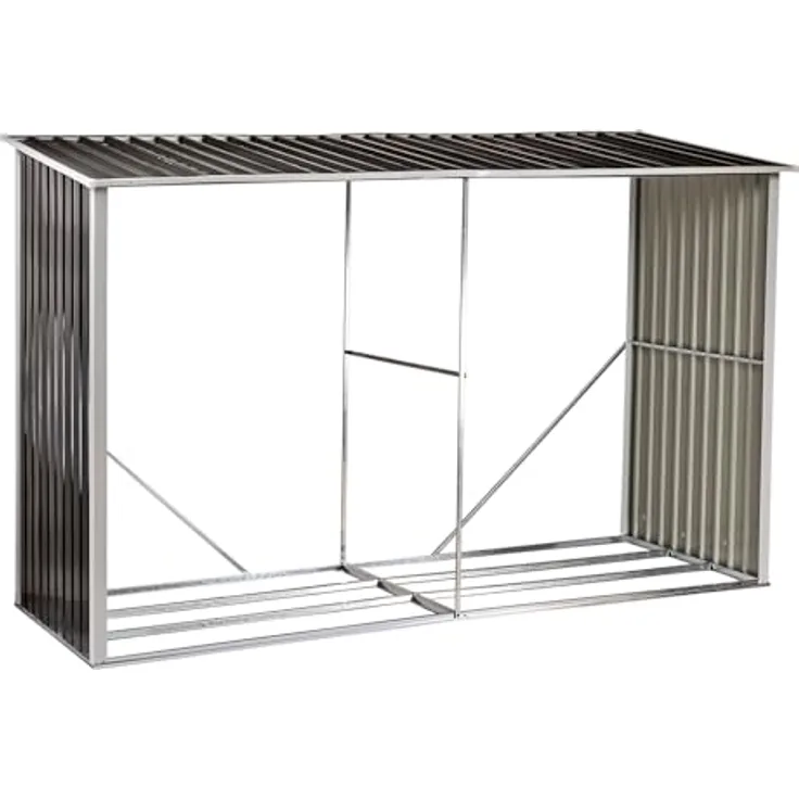 DEMA Kaminholzregal Stockholm 303x120x190 cm, wetterfestes Brennholzregal mit Pultdach, Metallkonstruktion in Anthrazit Grau, optimale Belüftung für Garten und Außenbereich