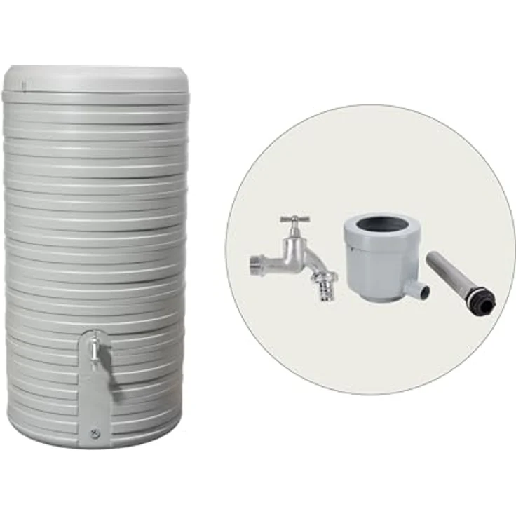 Garantia Nordic 2in1 Regenspeicher Komplett-Set 300 Liter steingrau mit Chrom-Auslaufhahn und Fallrohranschluss – Bild 1