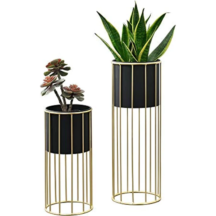 en.casa Blumenständer (Set, 2er), »Mortsel« Pflanzenständer 2er Set Metall Schwarz/Goldfarben - Zeitloses und dekoratives Design – Bild 2