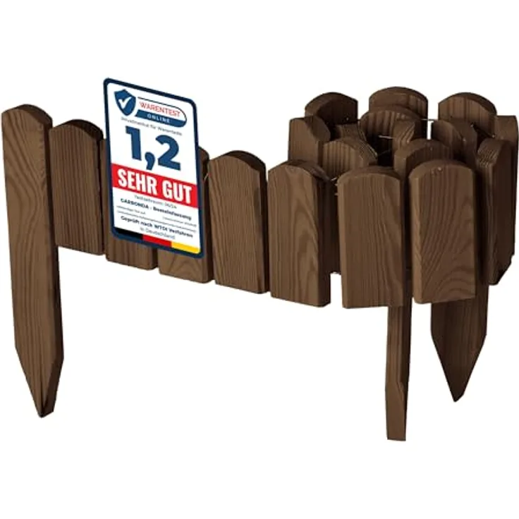 Garronda Beeteinfassung Holz Rollzaun, imprägniert, flexibler Gartenzaun 10 cm x 100 cm, Dunkelbraun, wetter- und schädlingsbeständig