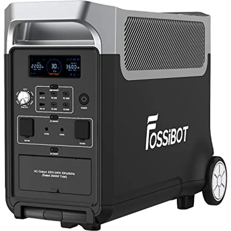 FOSSiBOT F3600 Solargenerator, 3840Wh LiFePO4 Tragbare Powerstation mit USV, 3x230V AC Ausgang 3600W (7200W Peak), Stormerzeuger 2200W Schnelles Stromspeicher Aufladen für Reise, Outdoor-Camping