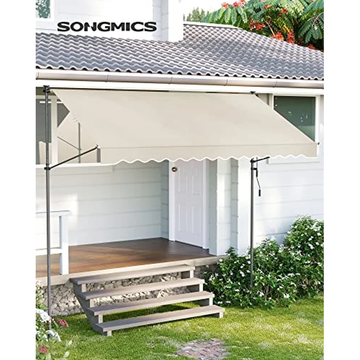 SONGMICS Klemmmarkise, 300 x 130 cm, Balkonmarkise, höhenverstellbar, mit Handkurbel, Sonnenschutz, für Balkon, Terrasse, Garten, beige GSA313M02 – Bild 3