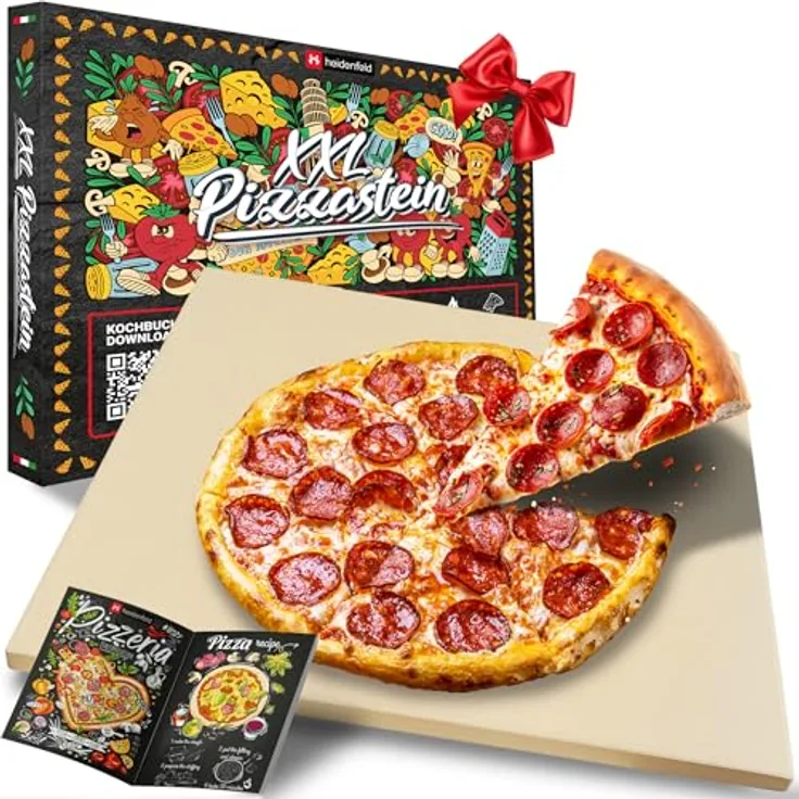 Heidenfeld XXL Pizzastein, rechteckig 46.5 x 35.5 cm aus Cordierit, ideal für Backofen & Grill, Pizzamaker und Schamottstein