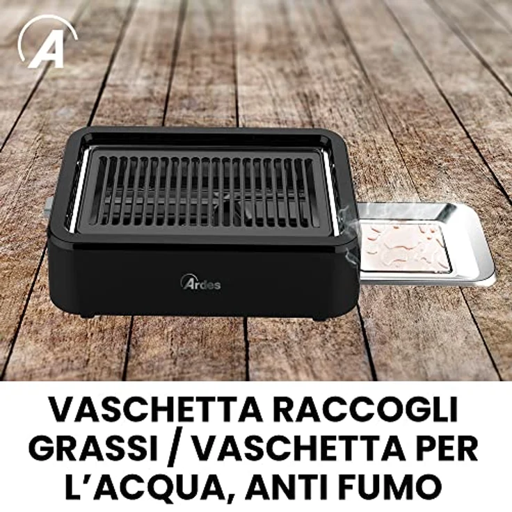 Ardes ARGRILL01 Rauchfreier Elektrogrill mit Infrarotheizung 1100 W, Tragbarer Elektro-Balkongrill, Rauchfrei, BBQ, Innen- oder Außenbereich, abnehmbarer Grill - Schwarz – Bild 4