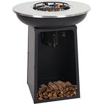 Mendler Feuerschale mit Grillplatte HWC-K97 Feuerstelle Grill Feuerkorb BBQ Outdoor Kochplatte, Stahl Edelstahl - Ø59cm schwarz - Großzügige Kochplatte, Integriertes Holzlager, 2 in 1 Feuerstelle