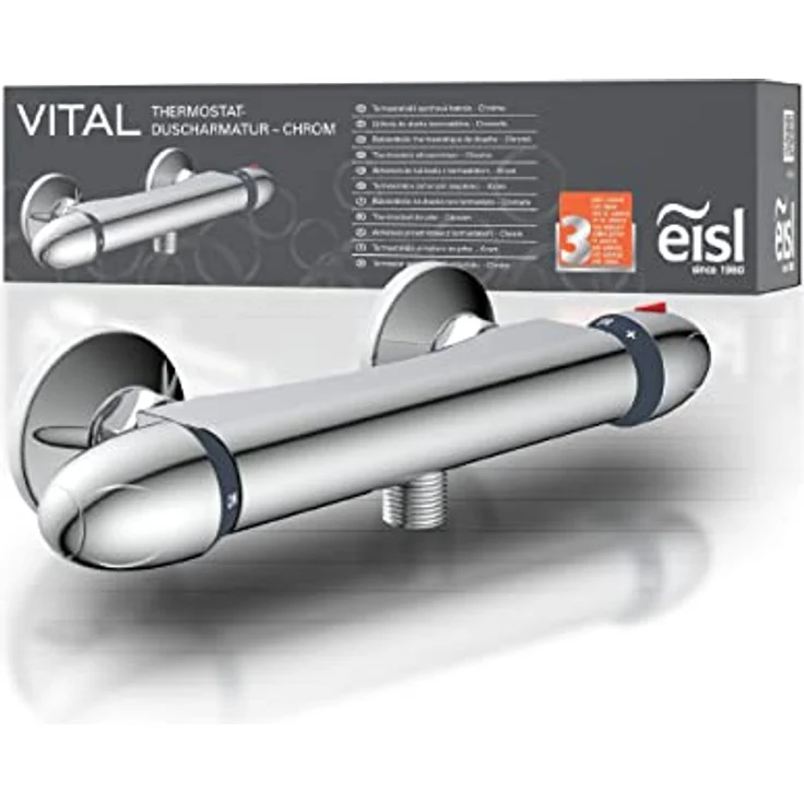 EISL Duscharmatur VITAL, Mischbatterie mit Thermostat, Wasserhahn Dusche mit Sicherheitssperre bei 38°C, Brausearmatur, Brausethermostat Chrom CLT168VCR – Bild 2