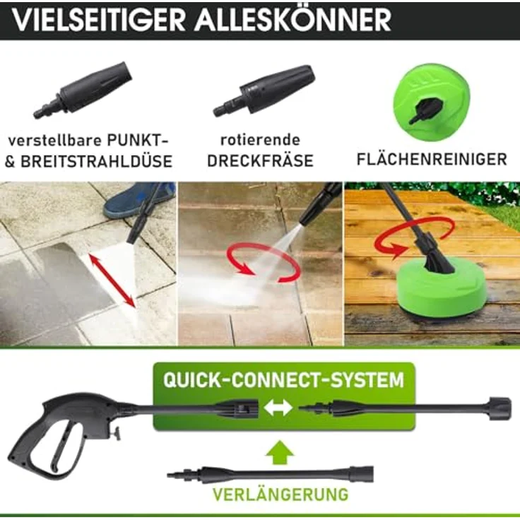 BRAST Hochdruckreiniger Elektro Power 2200W, 165 bar, 468 l/h Fördermenge, inkl. 11-tlg. Zubehörset, mobiler Flächenreiniger, 10m Hochdruckschlauch mit Schlauchtrommel – Bild 4