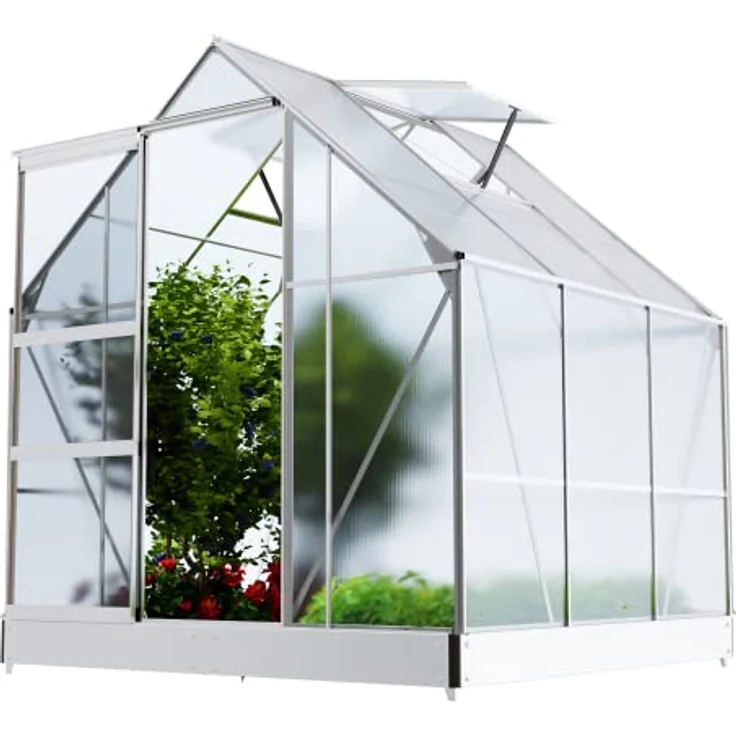 GARMIO® Gewächshaus CUNEO 190x190cm für den Garten, Alu Frühbeet inklusive Fundament, 2 Dachfenster Treibhaus Aufzucht Pflanzenhaus Tomatenhaus 3,7m² UV-Schutz – Bild 1