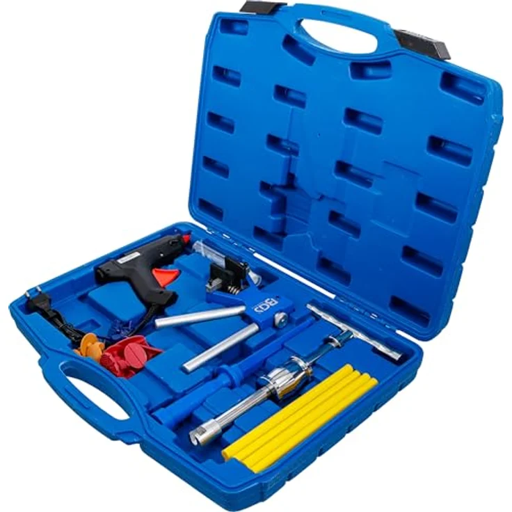 BGS 865 Profi-Ausbeul-Werkzeug-Satz, 9 Ausbeul-Pads für Dellenreparatur, inkl. Heißklebepistole und Gleithammer – Bild 3