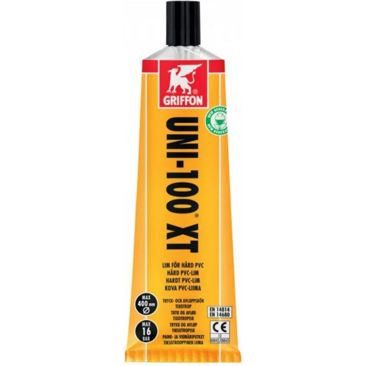 Griffon UNI-100 PVC-Kleber, 125ml Tube für wasserführende Rohre, UV-beständig
