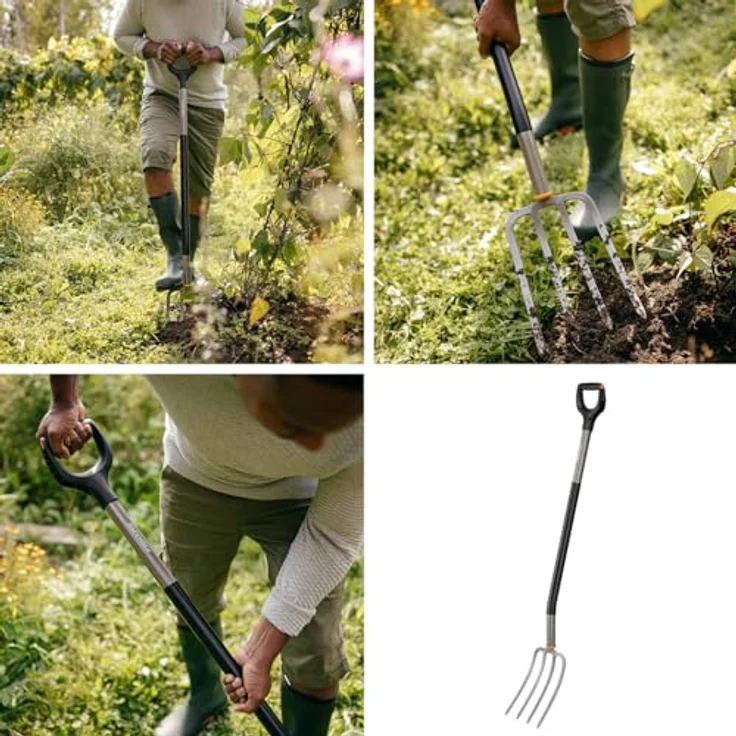 Fiskars Ergonomic Spatengabel, 132 cm, 4 Zinken aus hochwertigem Borstahl, Grau/Schwarz für harte, steinige Böden – Bild 2