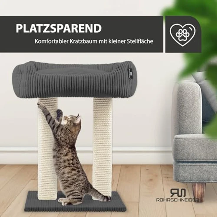 Rohrschneider Kratzbaum Katzenbaum Wolly 2 breite Kratzstämme mit Katzenbett Cordstoff, Made in Germany, versch. Farben – Bild 5