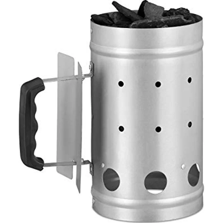 Relaxdays Anzündkamin, aus Stahl, Grillkohleanzünder für BBQ, Kamin, Grills, H x D: 27 x 16 cm, Grillstarter, silber – Bild 2