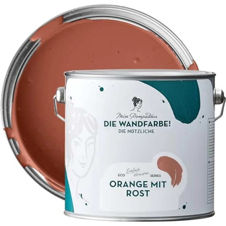 MissPompadour Wandfarbe Orange mit Rost, abwaschbare, scheuerbeständige Wandfarbe mit hoher Deckkraft, 2,5 L, wasserbasiert – Bild 1