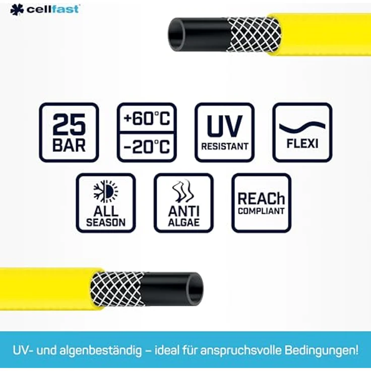 Cellfast Gartenschlauch PLUS 3-lagiger Wasserschlauch mit dauerhafter Verstärkung aus Garn höchster Qualität, beständig gg. UV-Strahlen und Algenablagerungen, 25 bar Berstdruck, 50m, 1/2 Zoll, 10-201 – Bild 4