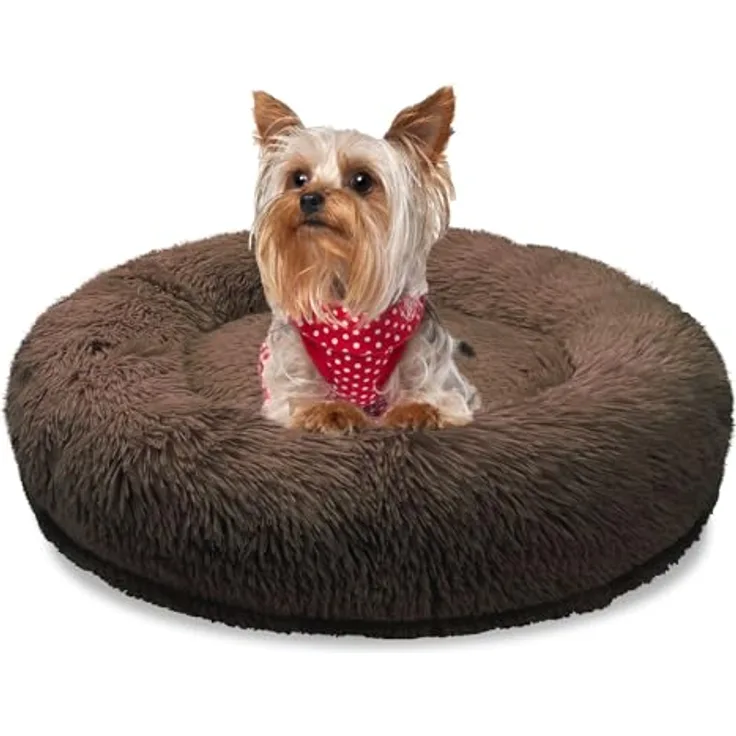 bluzelle Orthopädisches Hundebett für Kleine Hunde & Katzen, 50cm Donut Kissen Memory Foam Hundekorb Katzenbett, Coffee