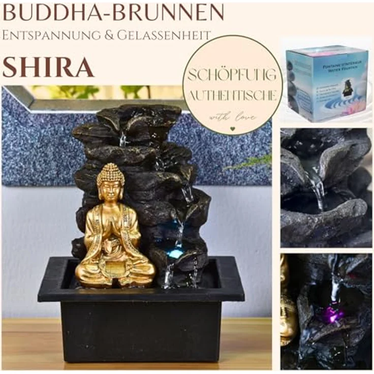 Zen'Light Shira Zimmerbrunnen mit Pumpe und LED-Beleuchtung, Kunstharz, Einheitsgröße – Bild 3