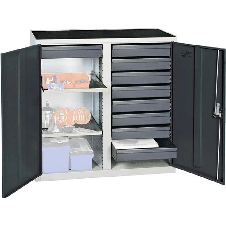 Stumpf Werkstattschrank S3000, Werkzeugschrank RAL 7035/7016, 9 Schubladen, 2 Wannenböden, 100 cm Breite