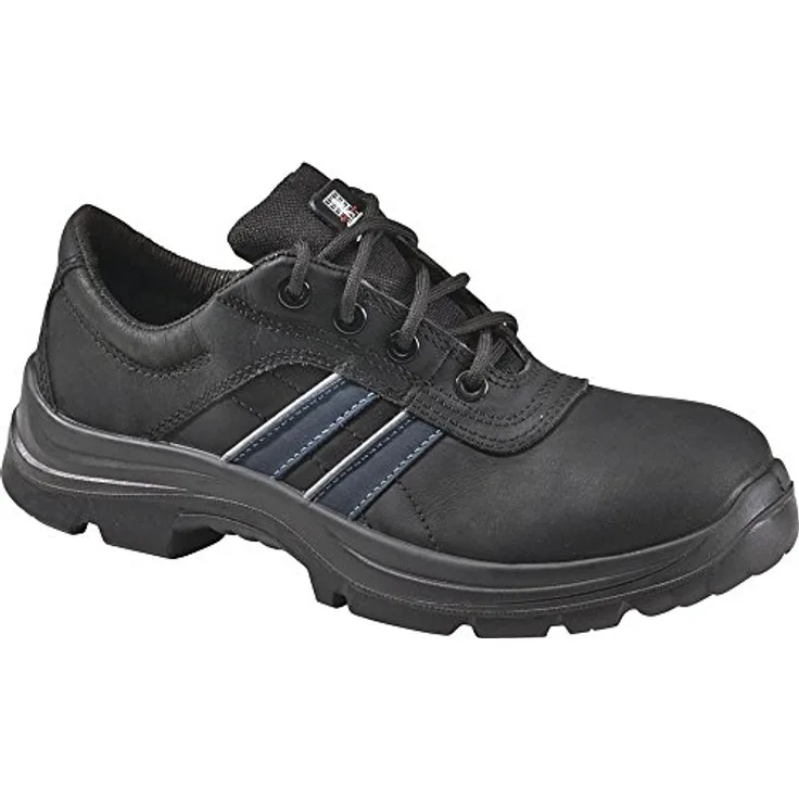 Lemaitre Sicherheitsschuh Andy Low L, Größe 47, schwarz mit blauen Besätzen, S3 SRC EN ISO 20345, Büffelleder, durchtrittsicher, mit Stahlkappe und abriebfester GERMAX®-Sohle