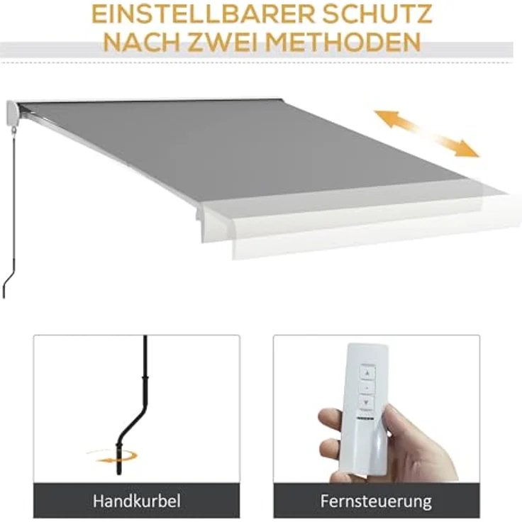 Outsunny Gelenkarmmarkise 3m Elektrische Markise mit Handkurbel, Fernbedienung Balkonmarkise Sonnenschutz Wandmontage Sonnendach für Balkon Alu Hellgrau - Preisvergleich – Bild 3