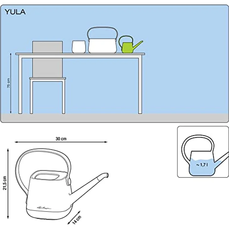 Lechuza Gießkanne Yula 1,7l schiefergrau-taupe Kunststoff - Ergonomischer Griff, großes Fassungsvermögen, gezielte Bewässerung – Bild 2