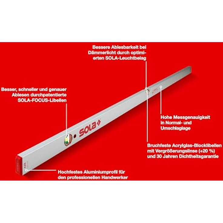 Wasserwaage AZB 200cm Alu.silber 0,5 mm/m 0,50 mm/m SOLA – Bild 3