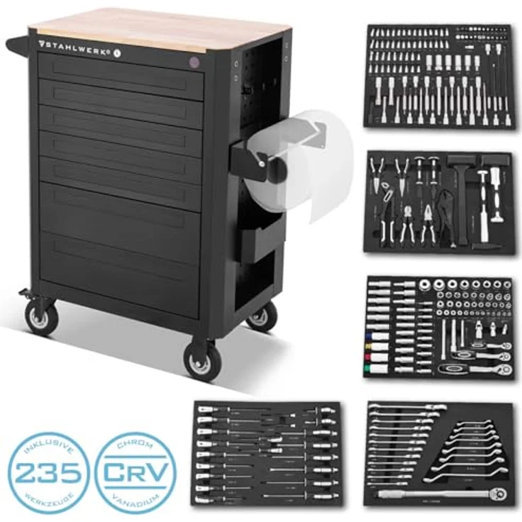 STAHLWERK Werkstattwagen CROW, Werkzeugwagen mit 235 Teilen und CrV Werkzeugen, multifunktional und robust – Bild 3