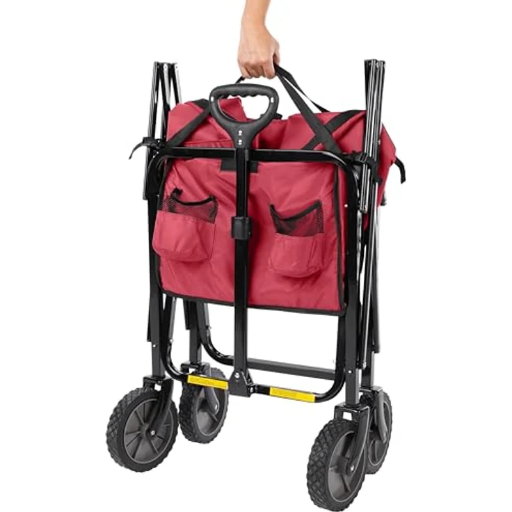 Amazon Basics Zusammenklappbarer Bollerwagen, faltbar für den Garten, mit Abdeckung, Tragkraft bis 120 kg, Rot – Bild 3
