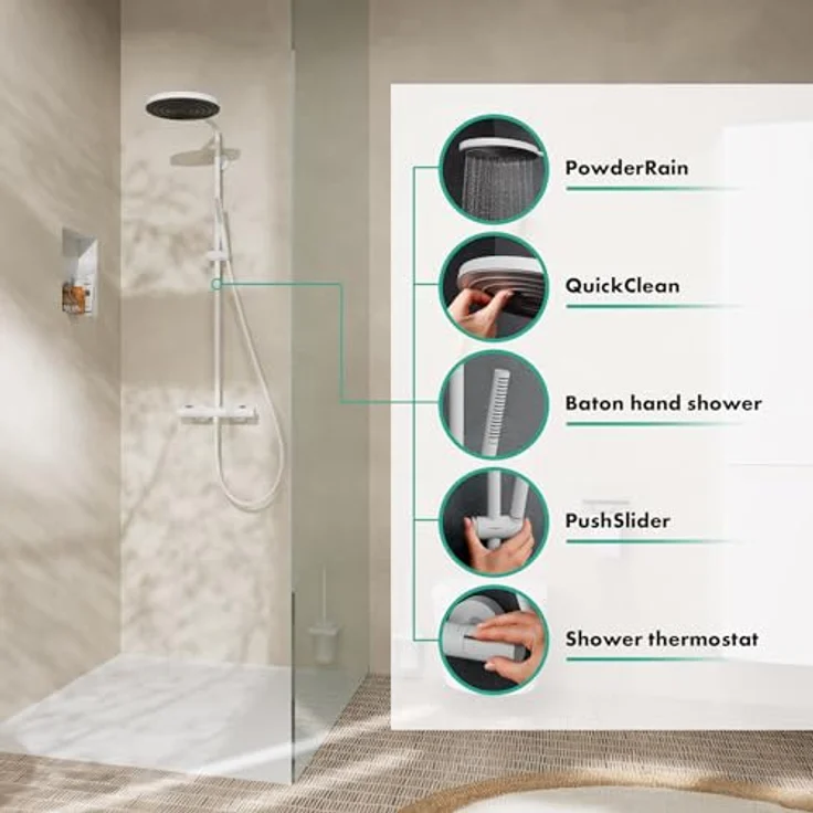 hansgrohe Pulsify S Puro Duschsystem 260, 1jet, Ecostat Fine, Wandmontage, mit PowderRain und schwenkbarem Brausearm – Bild 2