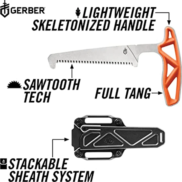 Gerber Gear Exo-Mod Saw, Jagdsäge aus rostfreiem Stahl mit orangefarbenem Griff, 7,55 Zoll – Bild 5