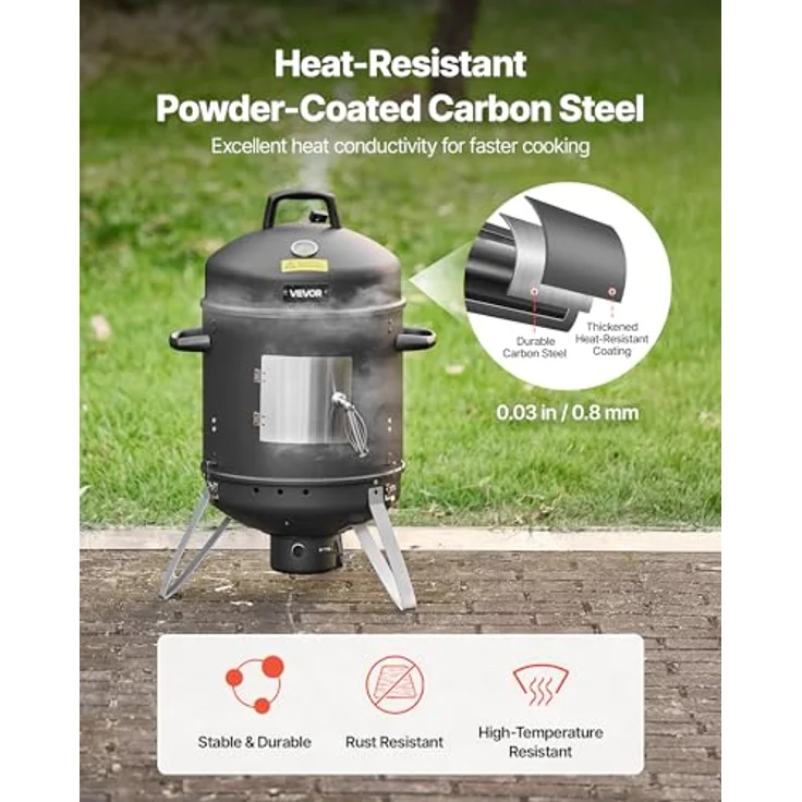 VEVOR Räuchertonne, 40 cm vertikaler Holzkohlegrill aus beschichtetem Stahl mit 2 Grillrosten, Thermometer und herausnehmbarer Ascheschale, BBQ Räucherofen für Grillpartys – Bild 4
