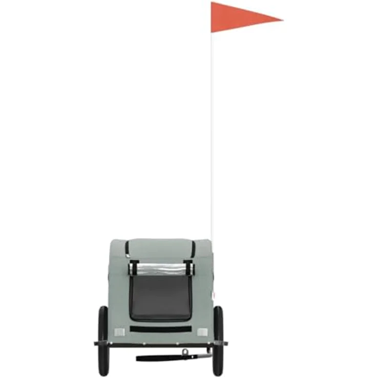 vidaXL Hunde-Transportbox Fahrradanhänger Grau Oxford-Gewebe und Eisen, Reflektoren und Flagge für sicheres Fahren – Bild 5